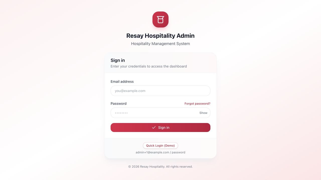 Actual Resay app screen: Sign in to the management dashboard. The numbered instructions below explain the controls.